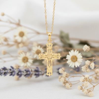 Pendentif Croix Filigrane, Or Jaune 750, 29x19 mm - Lumiosa