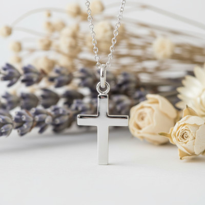 Croix rectangle, Or blanc 750, 14x23mm - Emanessence