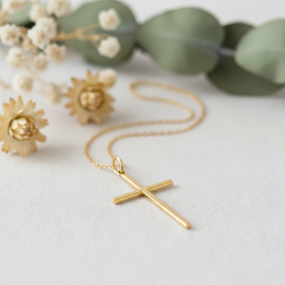 Croix Lisse Fil Carré, Or jaune 375 - Vandona