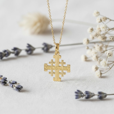 Pendentif Croix Jérusalem, Or Jaune 375, 22x14.5mm - Emanessence