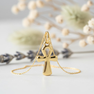 Pendentif Croix Ankh, Or Jaune 375, 11.5x24mm - Emanessence