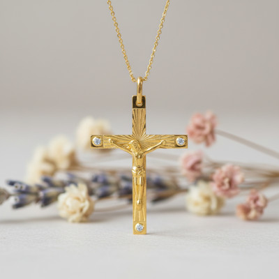 Croix du Christ, Or Jaune 750, 34x45mm - Lucas Lucor