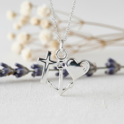 Pendentif Ancre, Croix & Coeur, Argent 925, 22x20mm - Emanessence