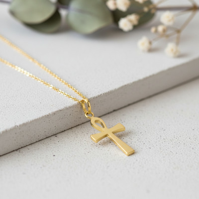 Croix de Vie Polie, Or jaune, 13x22mm - Emanessence