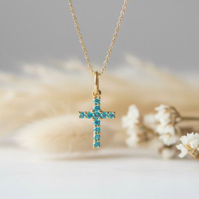 Pendentif Croix, Or jaune 375 & Topaze, 16.5x12mm - Aurora