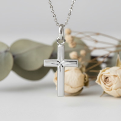 Croix au centre étoilé, Or blanc 750 - Emanessence