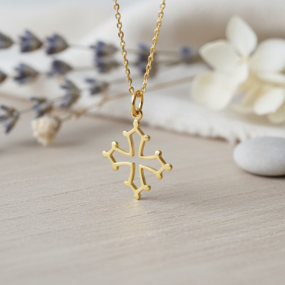 Croix Occitane fil massif, Or Jaune 750, 20x24mm - Emanessence