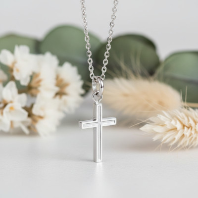 Croix Classique, Or blanc 750, 12x23mm - Emanessence