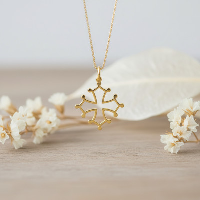 Croix Occitane Petit modèle fil massif, Or Jaune 750, 19x22mm - Emanessence