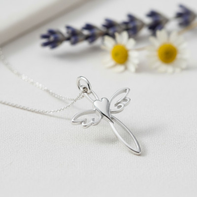 Pendentif Croix Coeur Ailé, Argent 925, 30x19mm - Emanessence