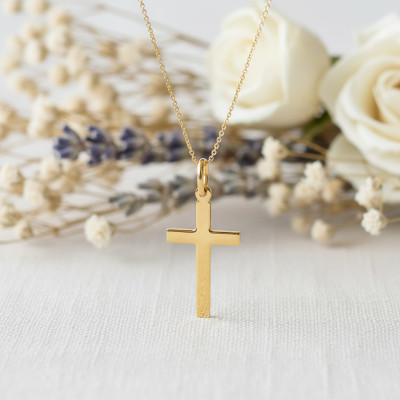 Pendentif Croix Bâton, Or Jaune, 13x22mm - Lucas Lucor
