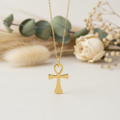 Pendentif Croix égyptienne, Or Jaune 750, 10x15mm - Vandona