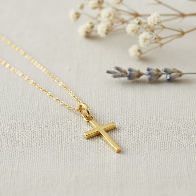 Pendentif Mini Croix à Fil Carré, Or Jaune 750, 14x9 mm - Augis