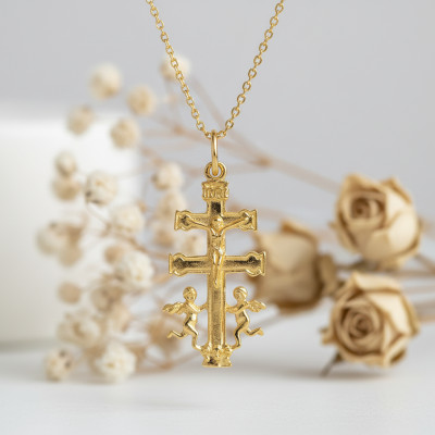 Croix Christ & Ange, Or Jaune 375, 31x16mm - Lumiosa