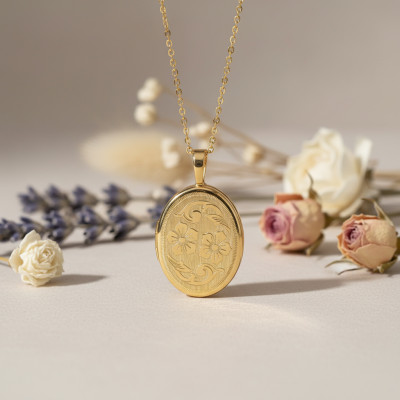 Pendentif Photo Fleurs, Or jaune 375, 16x25mm - Emanessence