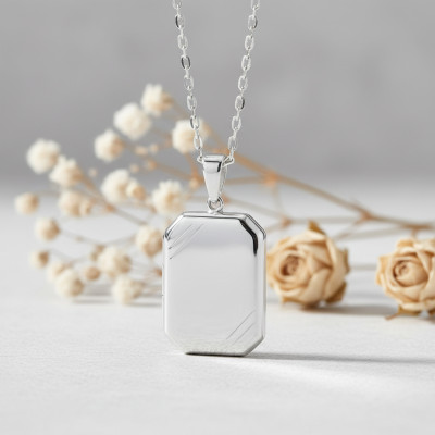 Pendentif Porte Photo Octogonal motif Strié, Argent 925, 23x45mm - Artemis