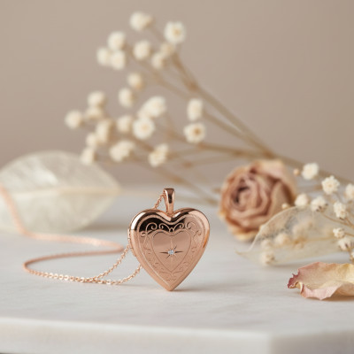 Pendentif Photo Coeur, Or Rose 375 & Diamant 0,01 ct, 20x25mm - Emanessence