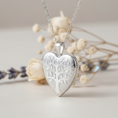 Pendentif Photo Arbre de Vie Coeur, Argent 925, 19.50x25mm - Artemis