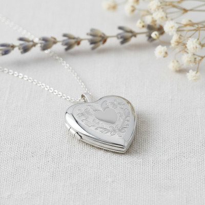 Pendentif Porte Photo Coeur Fleurs & Ailes, Argent 925, 20x25mm - Artemis