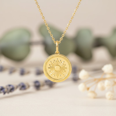 Pendentif Solaire & Motif Perlé, Plaqué or - Emanessence