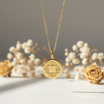 Pendentif Motif Floral, Plaqué or - Emanessence
