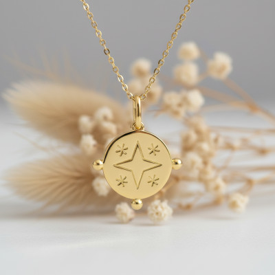 Pendentif Motif Etoile & perle, Plaqué or - Emanessence