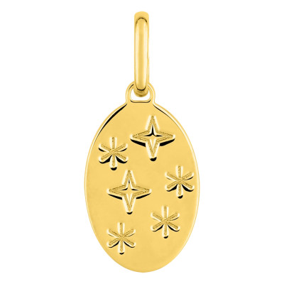 Pendentif Ovale Motif Etoile, Plaqué or - Emanessence
