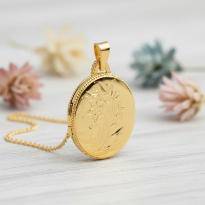 Pendentif Photo Ovale, Or jaune 750, 26x21mm - Emanessence