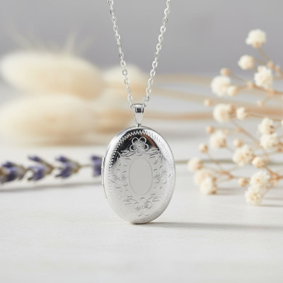 Pendentif Photo Ovale Fleurs, Argent 925, 20x31.50mm - Artemis