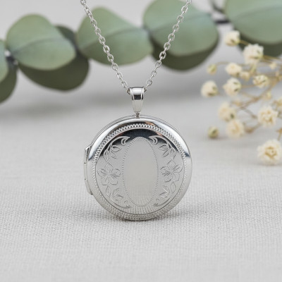 Pendentif Porte Photo Rond Fleurs, Argent 925, 27x22mm - Artemis