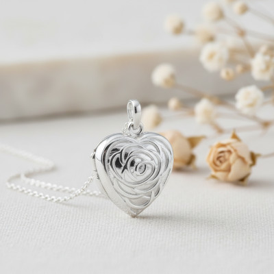 Pendentif Photo Coeur Motif Fleur, Argent 925, 24x19mm - Artemis