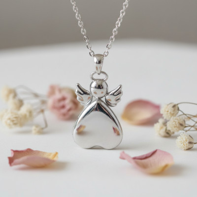 Pendentif Photo Petit Ange & Coeur, Argent 925, 16x25mm - Artemis