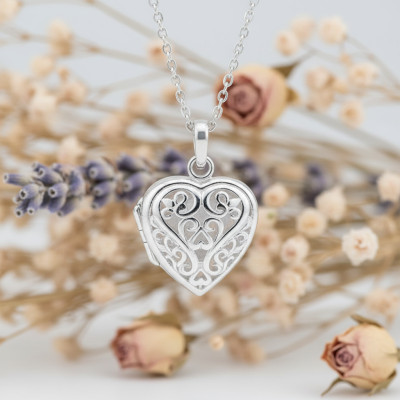 Pendentif Photo Coeur Motif Filigrane, Argent 925, 26x19mm - Artemis