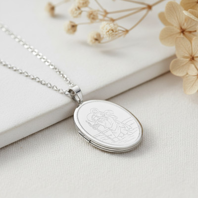 Pendentif Porte Photo Ovale Saint Christophe, Argent 925, 20x32mm - Artemis