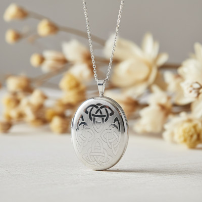 Pendentif Porte Photo Ovale Triquetra, Argent 925, 20x32mm - Artemis