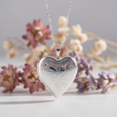 Pendentif Porte Photo Coeur Licorne, Argent 925, 20x25mm - Artemis