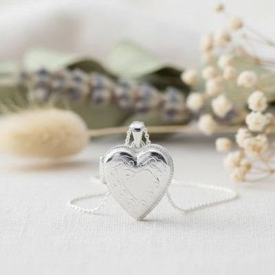 Pendentif Photo Coeur Gravé, Argent 925, 24x23mm - Emanessence
