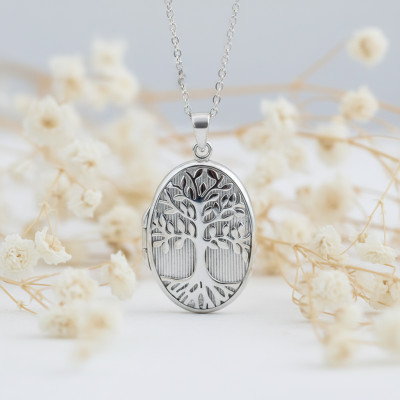Pendentif Porte Photo Ovale Arbre de Vie, Argent 925, 20x35mm - Artemis