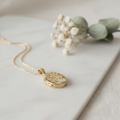 Pendentif Photo Ovale Arbre de Vie, Or jaune 375, 30x16.50mm - Emanessence
