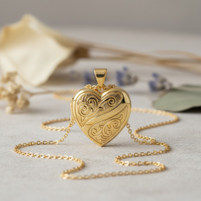 Pendentif Photo Coeur à Gravure, Or Jaune 375, 19x23.50mm - Emanessence