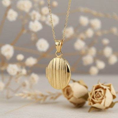 Pendentif Photo Ovale Doublé, Or Jaune 375, 23x12mm - Emanessence