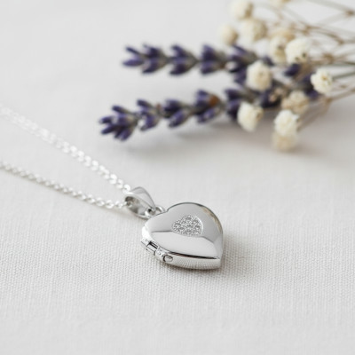 Pendentif Porte Photo Coeur, Argent 925 & Zircones, 17.50x24mm - Artemis