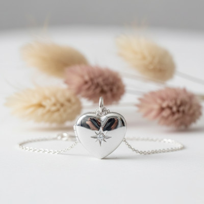 Pendentif Photo Coeur & Oxyde de Zirconium, Argent 925 Rhodié, 17x19mm - Emanessence