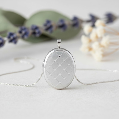 Pendentif Porte Photo Ovale Texturé, Argent 925, 20x32mm - Artemis
