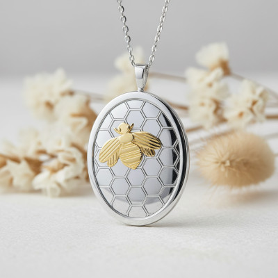 Pendentif Porte Photo Ovale Abeille, Argent 925 & Plaqué Or Jaune, 20x32mm - Artemis