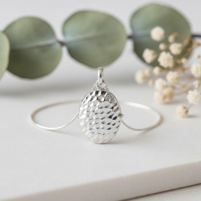 Pendentif Photo Martelé, Or blanc 375 - Emanessence