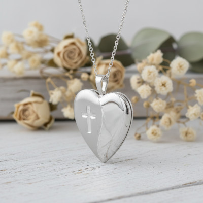 Pendentif Porte Photo Coeur Croix, Argent 925, 20x25mm - Artemis