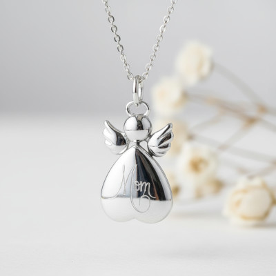 Pendentif Photo Petit Ange "Mom" & Coeur, Argent 925, 16x25mm - Artemis
