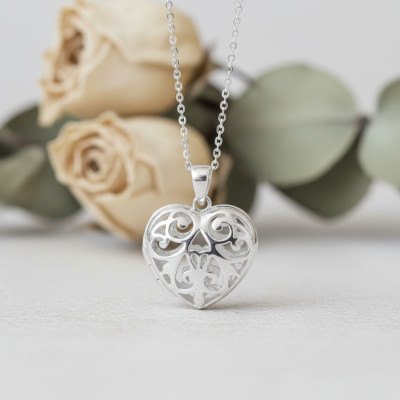 Pendentif Porte Photo Coeur Ajouré Filigrane, Argent 925, 24x19mm - Artemis