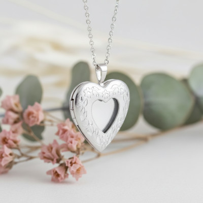Pendentif Photo Coeur à motif Floral, Argent 925, 20x25mm - Artemis